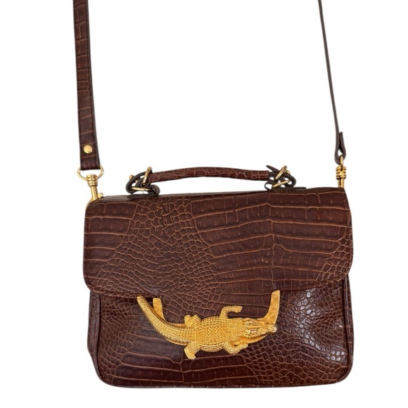 Vintage Cognac Croc Embossed Leather Crossbody Bag - Picture 2 of 13